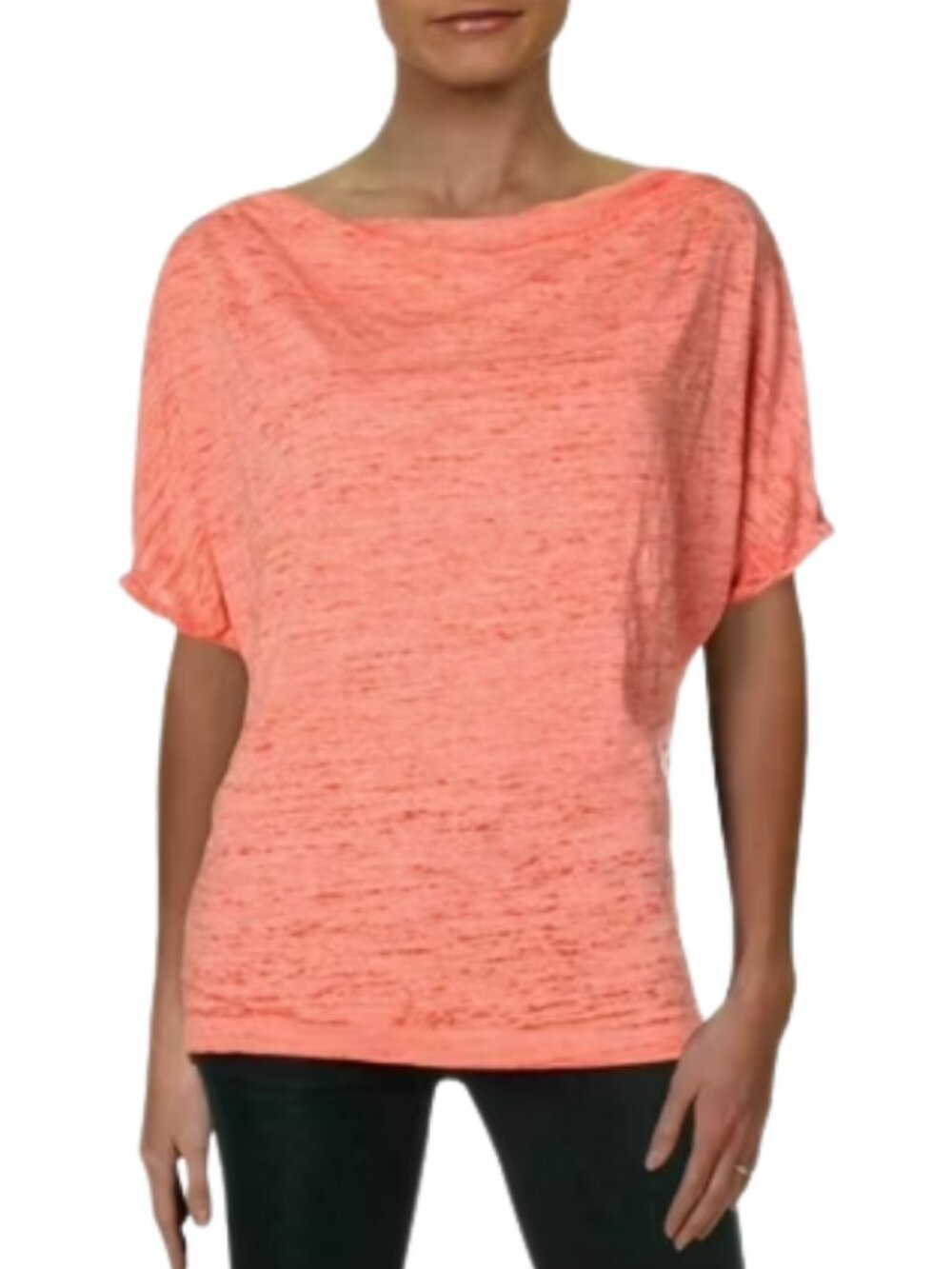 Free People We The Free Astrid Burnout Boatneck Tee Women's XS Neon Orange Boho